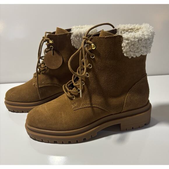 Ralph Lauren Carlee Suede Leather Whiskey Boots Booties Combat Lace-up Sz 7 NWOB - Picture 1 of 13